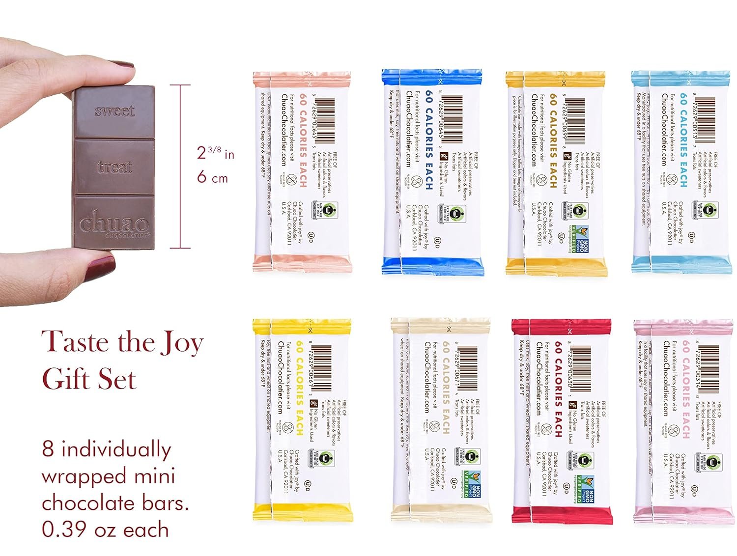 Chuao Chocolatier Taste the Joy Assorted Mini Gourmet Chocolate Bars Gift Box | Milk and Dark Chocolate Flavor Variety Sampler For Birthday, Mother’s and Father’s Day, Thank you, Corporate Gift Baskets | 8 Bars - Image 3