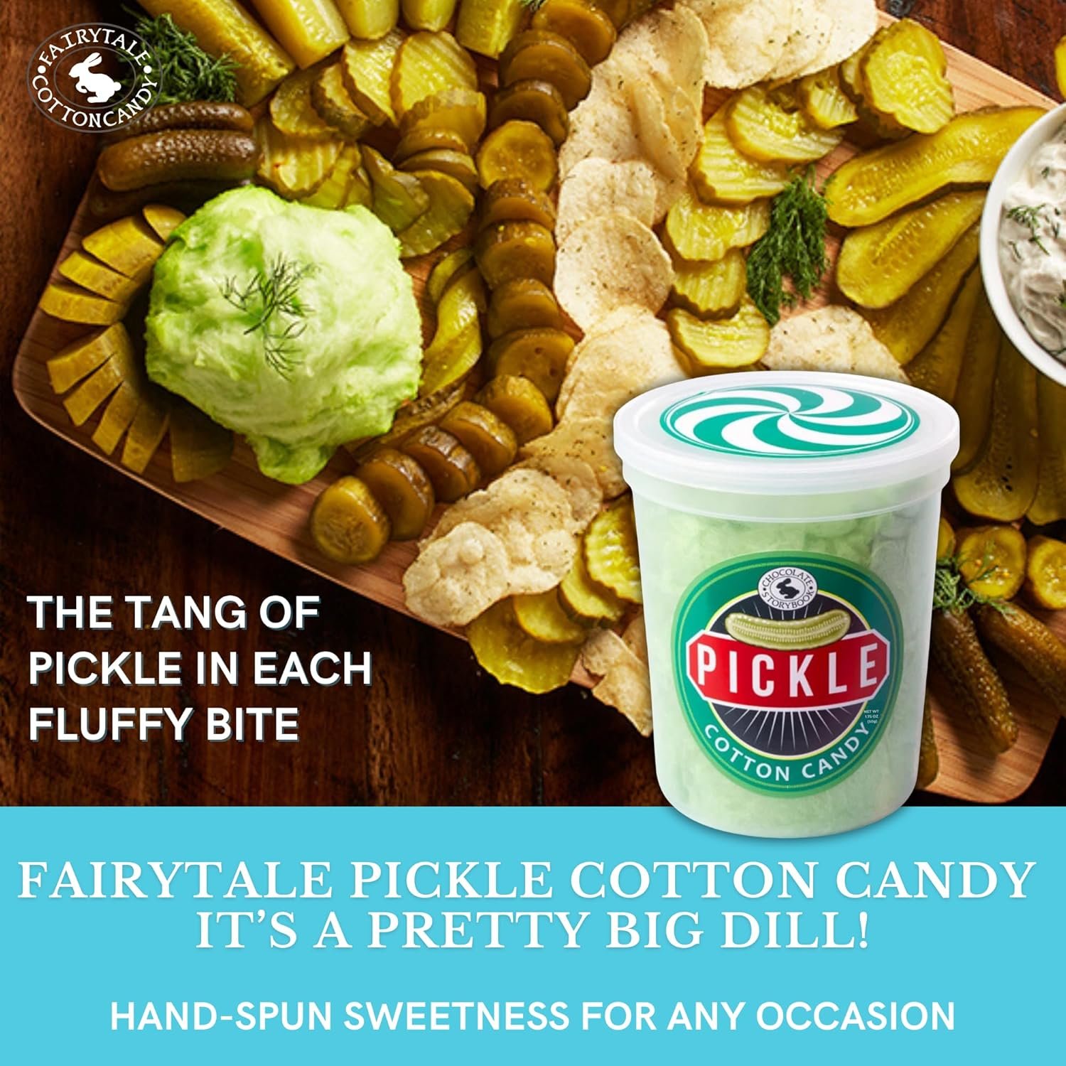 CHOCOLATE STORYBOOK Gourmet Flavored Cotton Candy – Unique Idea for Holidays, Birthdays, Gag Gifts, Party Favors (Pickle, 1.75 oz, 1-Pack) - Image 3