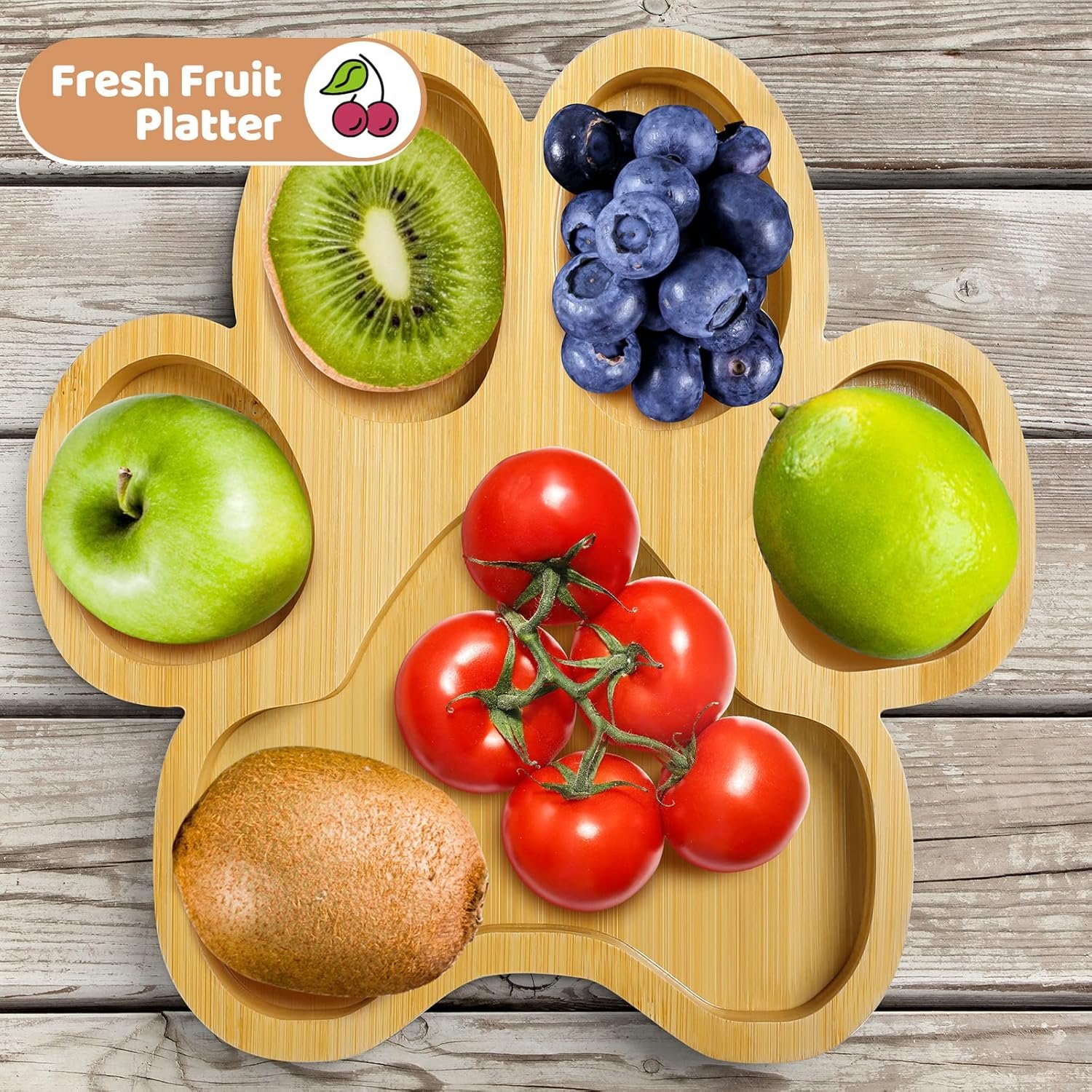 Teling 2 Pcs Paw Bamboo Serving Tray Wooden Snack Platters with 5 Grooves Bamboo Charcuterie Board Wood Candy Dish Bowl Gifts for Spring Holiday Birthday Party Supplies, 10-11 Inch - Image 4