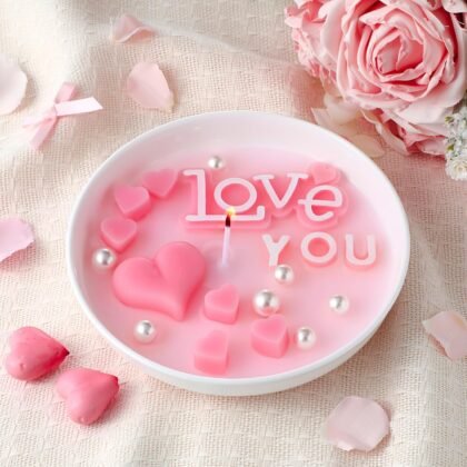 MTLEE Valentine's Day Scented Candles 3 Wick Pink Soy Wax Lover You Heart Freesia Candle Aromatherapy Aesthetic Meditation Scented Jar Candlestick Gifts for Valentine's Women Home Wedding Decor