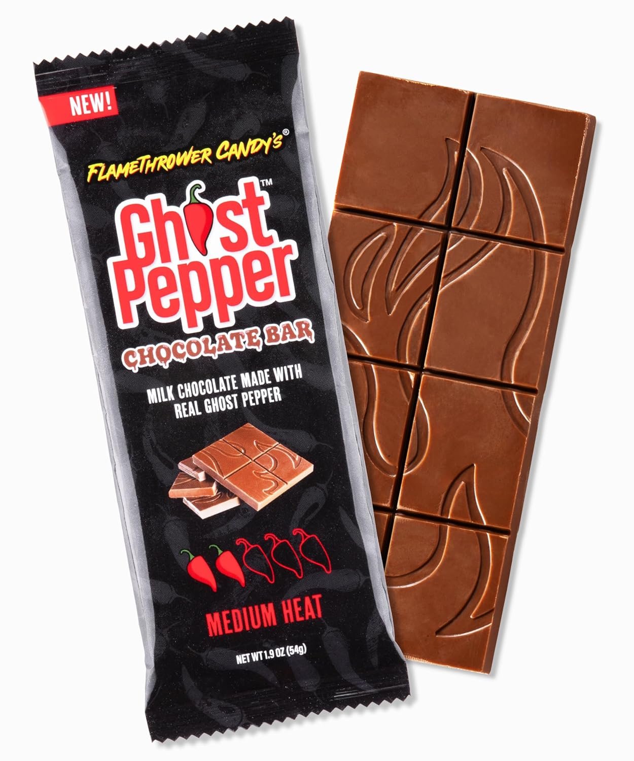 Ghost Pepper Chocolate Bar, Milk Chocolate Made with Real Ghost Pepper, Made in the USA (Single Bar)