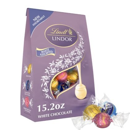 Lindt LINDOR White Chocolate Assorted Chocolate Candy Truffles with Smooth, Melting Truffle Center, 15.2 oz. Bag