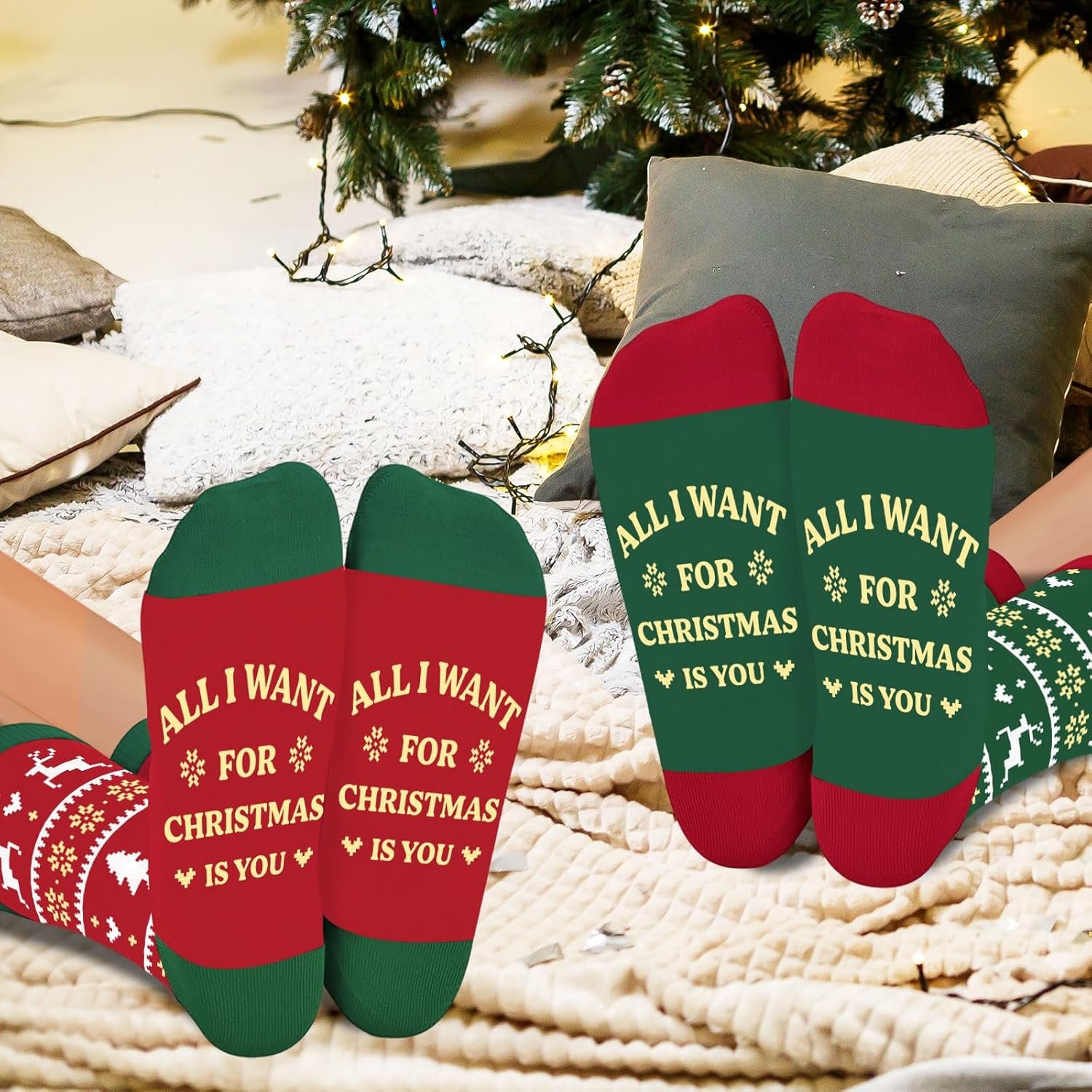 Funny Christmas Socks for Couples, His and Hers Christmas Gifts, Winter Warm Knitted Holiday Sock for Women Men, 2 Pairs Xmas Matching Socks White Elephant Gifts Stocking Stuffers - Image 7