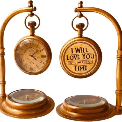 ALADEAN Brass Table Clock with Compass | Romantic Desk Clock - Decorative Vintage Mechanical Clock Lovers Boyfriend/Husband Birthday/Wedding Gifts (Love You)