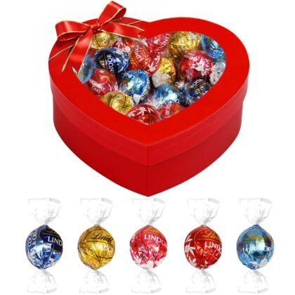 Valentine Day Chocolate Truffles For Her Or Him, 30 Individually Wrapped Assorted Filled Truffles In Milk Dark And White Chocolate, Gift Ready Heart Shaped Box