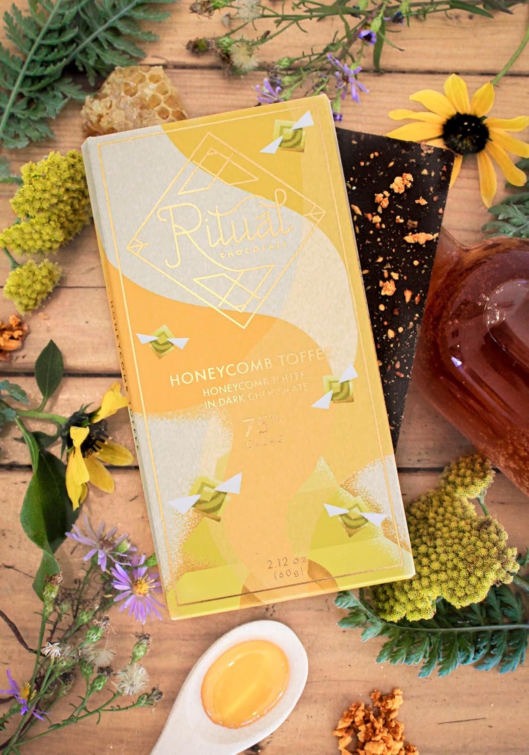 Ritual Dark Chocolate Bar, Honeycomb Toffee 75% Cacao, Notes of Honey Comb & Dark Chocolate, 2.12 oz - Image 7