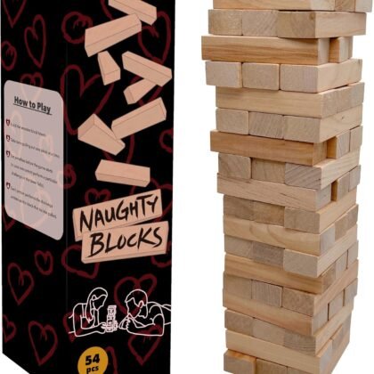 Naughty Blocks - Adult Couple's Game with 54 Flirty & Fiery Challenges, Wooden Block Stacking Tumbling Tower with Intimate Dares for Date Night Anniversary Birthday Valentines Day
