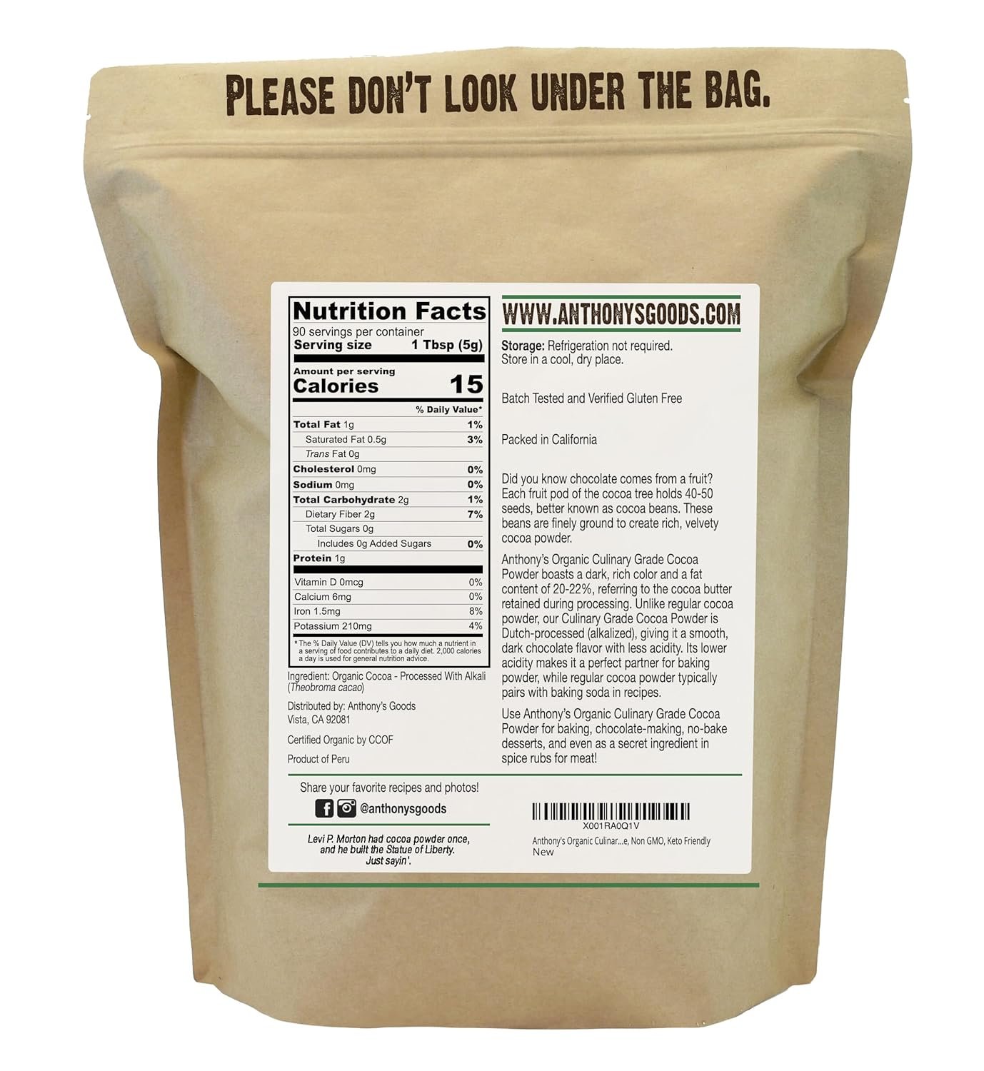 Anthony's Organic Culinary Grade Cocoa Powder, 1 lb, Dutch Processed Baking Cocoa, Gluten Free, Non GMO, Keto Friendly - Image 2