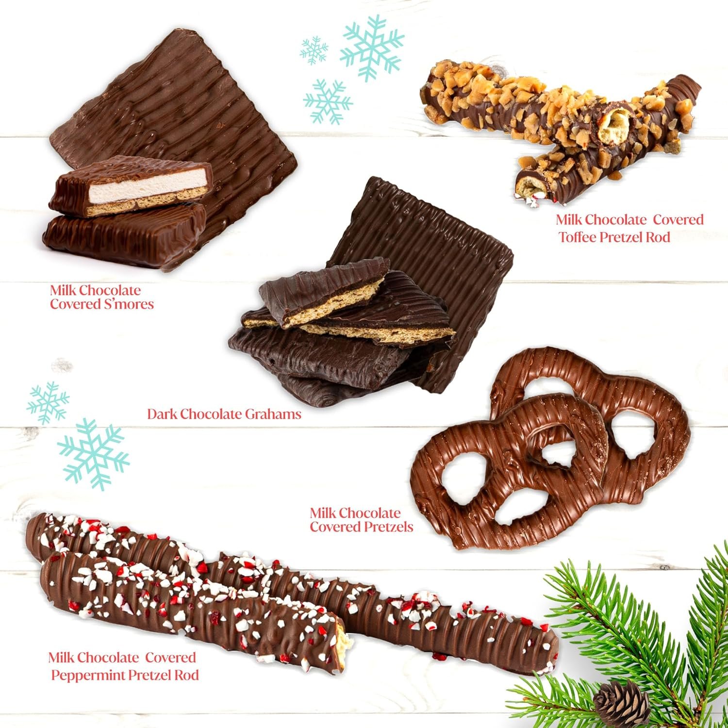 Astor Chocolate Winter Christmas Gift Basket Chocolate Stocking Stuffers, S’mores, Assorted Rich Belgian Milk and Dark Chocolate Covered Pretzel Twists & Rods, Grahams, Holiday 2025 Gift Box - Image 2