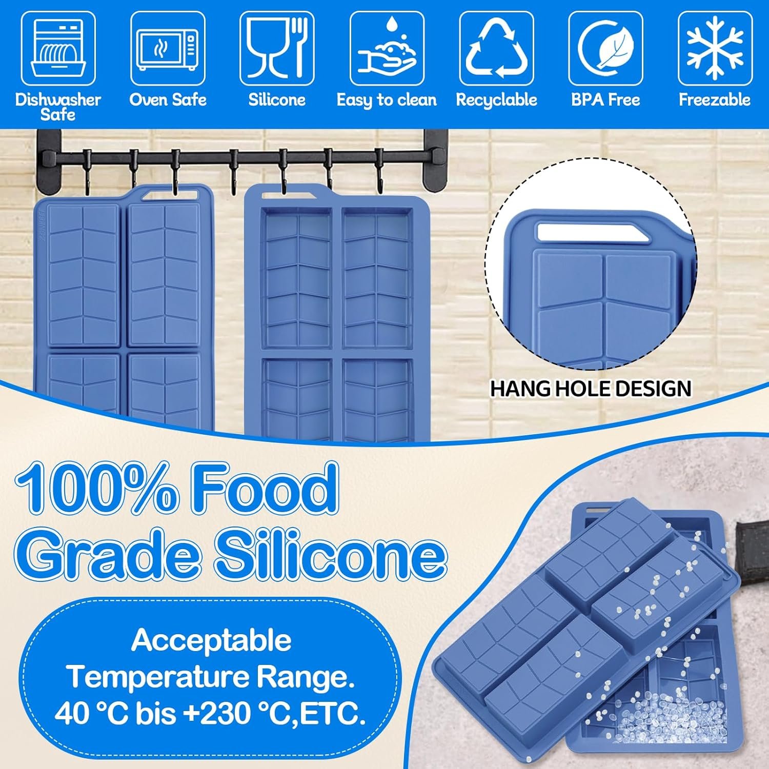 Chocolate Bar Molds Silicone Non Stick 0.82inch Deep,2 Pack Thick Dubai Shapes Chocolate Stuffed Bar Mold Kit for Filling Knafeh Candy with 100pcs Bags and 104pcs Stickers - Image 5