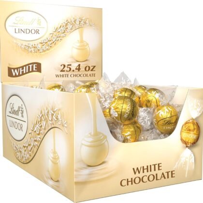 Lindt LINDOR White Chocolate Candy Truffles, Smooth Melting Truffle Center, Bulk Candy Individually Wrapped, 60 Ct
