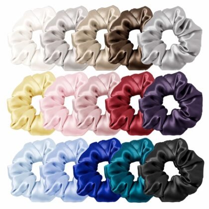 LILYSILK Silk Scrunchies and Ponytail Holders for Frizz & Breakage Prevention, 100% Mulberry Silk, Elastic Hair Ties, 15Pc, Random Color