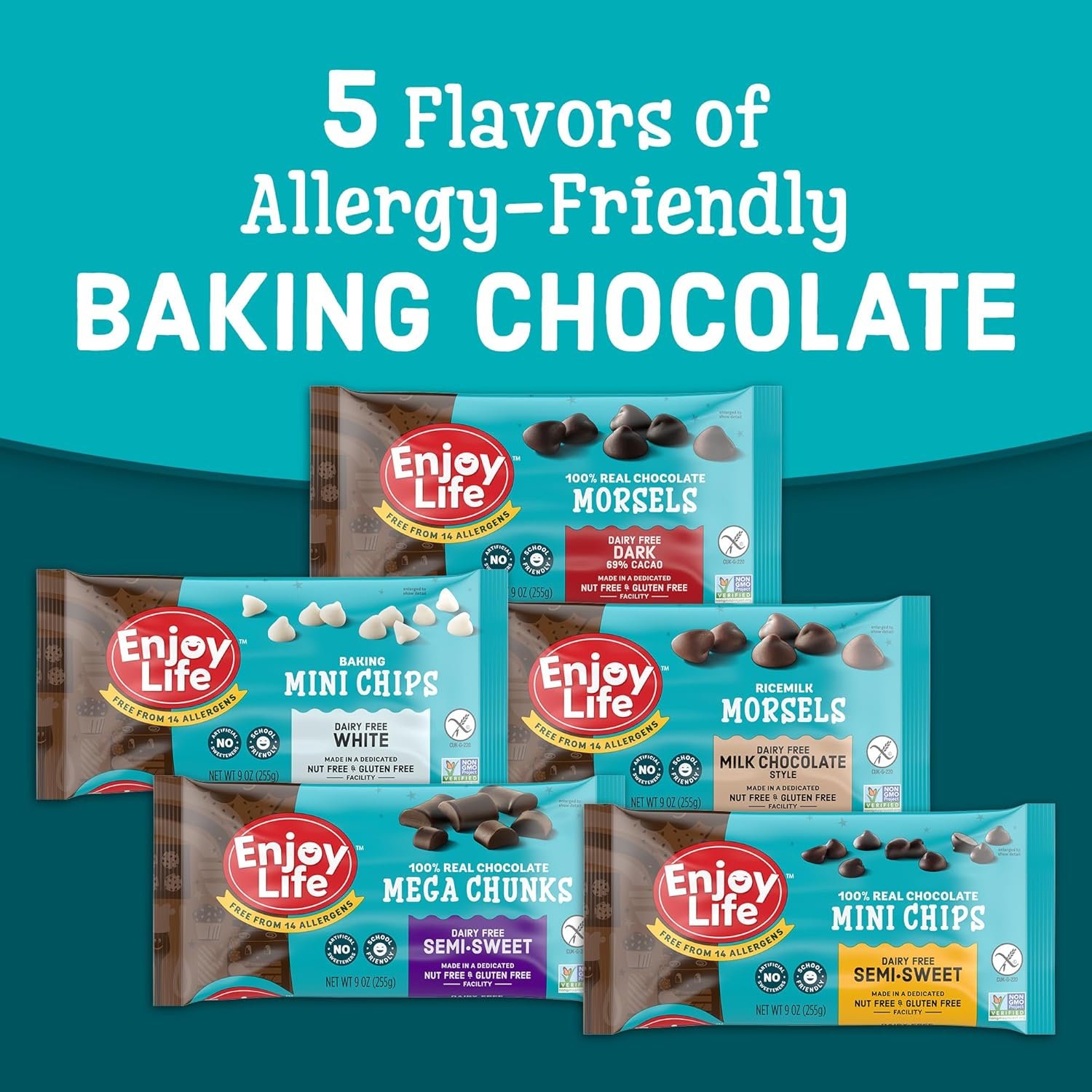 Enjoy Life Baking Dark Chocolate Morsels, Dairy Free , Soy Free, Nut Free, Non GMO, Gluten Free, Vegan Chocolate Chips, 9 oz bag - Image 7