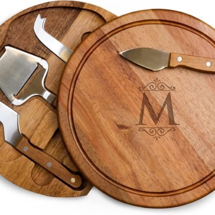 Toscana Monogram Initials M Personalized Acacia Circo Cheese Cutting Board & Tools Set