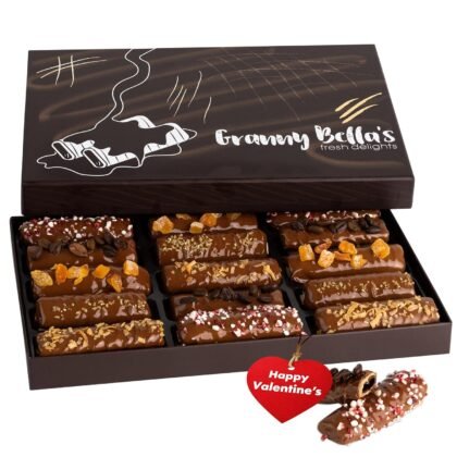 Granny Bellas Valentines Day 15 Chocolate Wafers Gift Baskets, Girlfriend, Boyfriend, Gourmet Cookies, Candy Gifts Basket for Him, Her, Dad, Husband, Wife, Men, Women, Food Delivery, Ideas for Him, Her, Mother, Grandmother