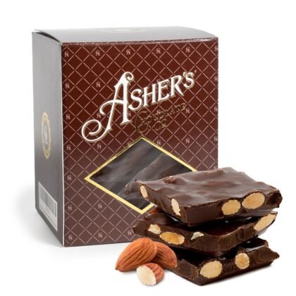 Asher's Chocolates, Gourmet Chocolate Covered Almond Bark, Sweet and Salty Candy with Almonds, Small Batches of Kosher Chocolate, Family Owned Since 1892 (1 Pound, Dark Chocolate)