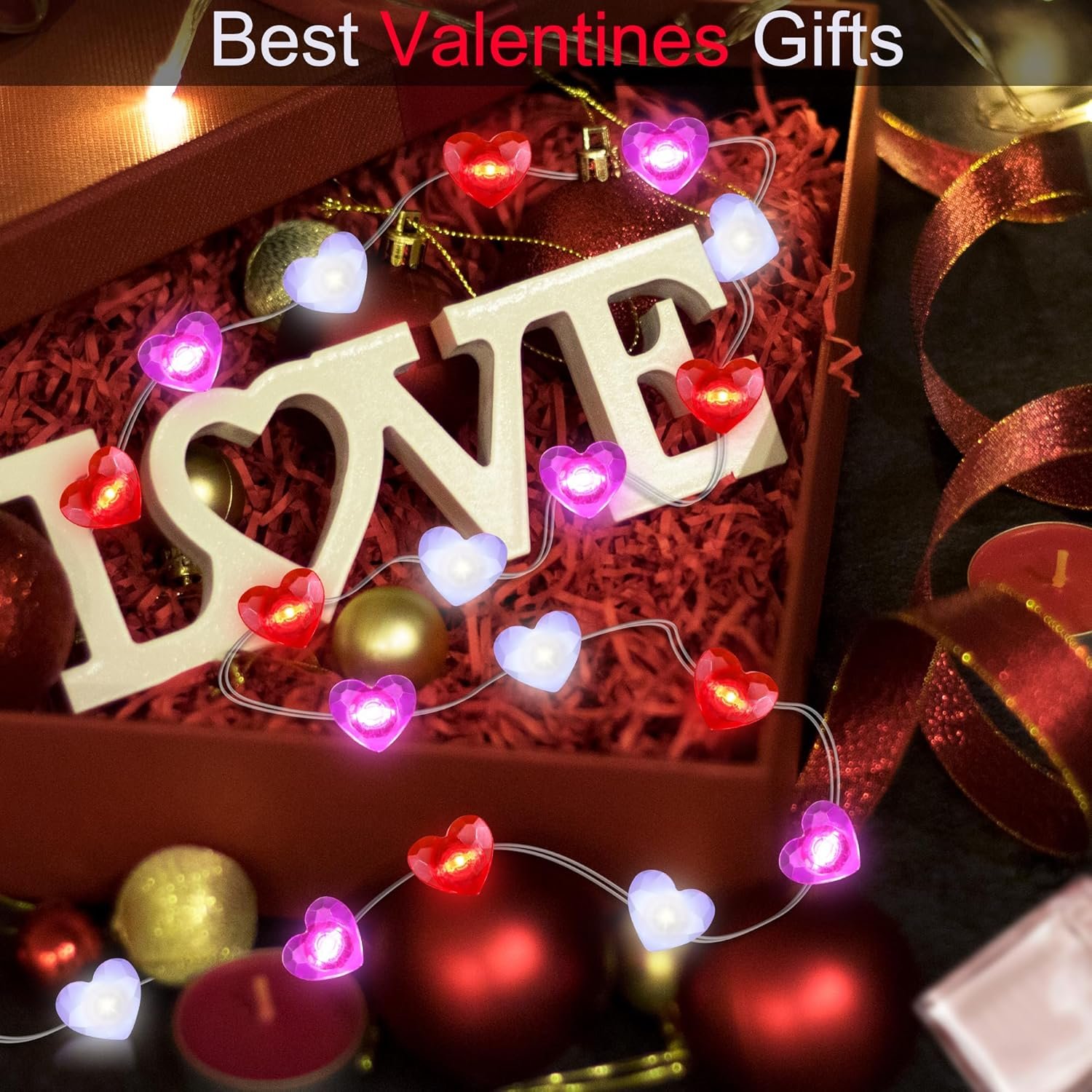 Valentines Decor 10FT 30 LED Valentine's Lights with Timer, Red Pink White Heart Lights String Battery Operated, 8 Modes Valentines Decorations Heart Fairy Lights Romantic Decor Home Bedroom - Image 6