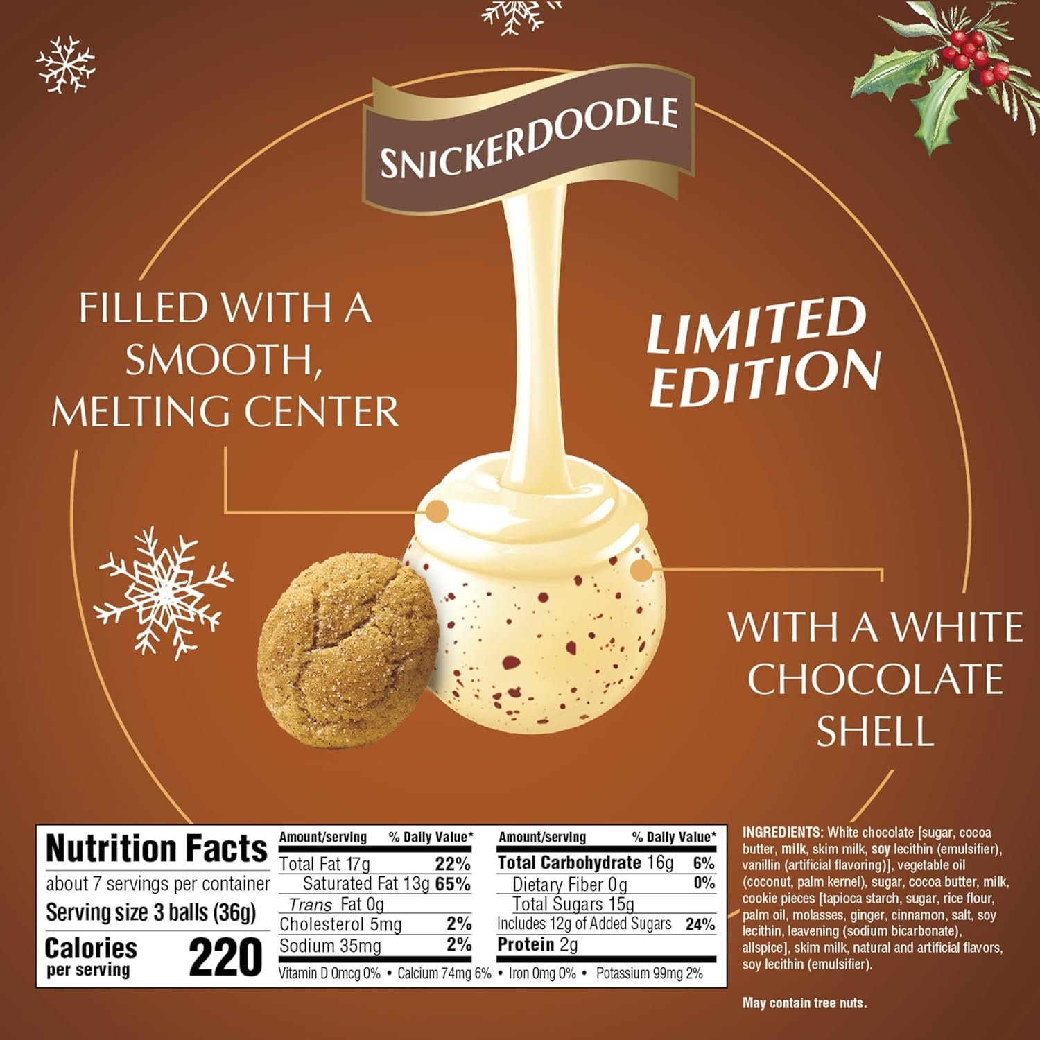 Lindt LINDOR Holiday Snickerdoodle White Chocolate Candy Truffles with Smooth, Melting Truffle Center, 8.5 oz. Bag - Image 2