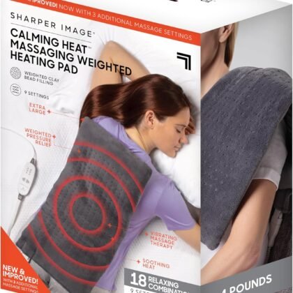 Calming Heat Massaging Vibrations Weighted Heating Pad by Sharper Image | Temperature Settings, Auto Shut-Off Feature, Gift for Holidays, Women & Men | 3 Heat, 6 Massage, 12” x 24”, 4 lbs