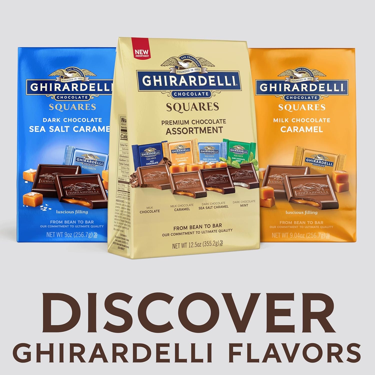 GHIRARDELLI Premium Chocolate Assortment Squares, 12.5 oz Bag Variety Pack of Milk, Dark, Mint, and Caramel Chocolates - Image 4