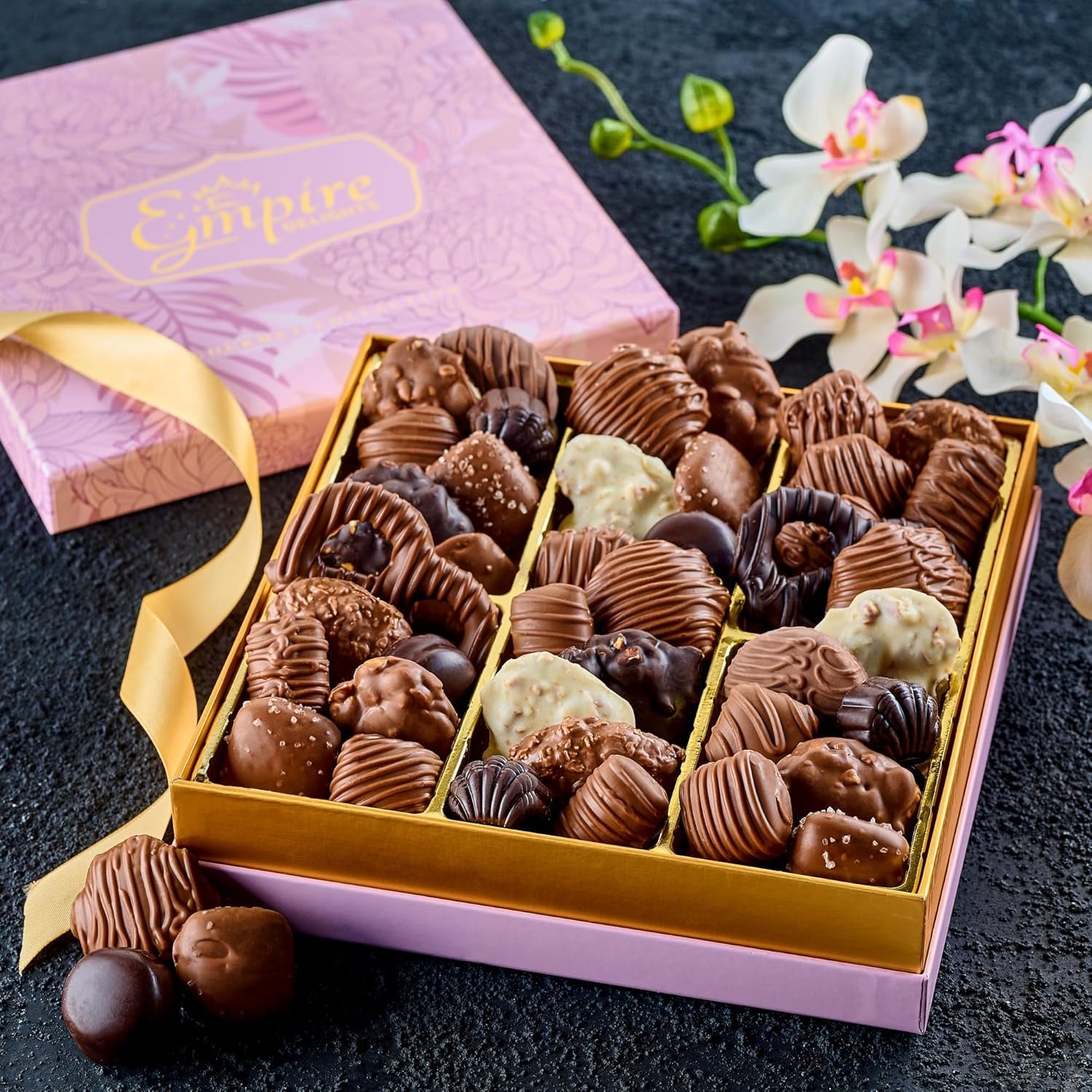 Chocolate Gift Box with Assorted Gourmet Chocolate - Pink Floral Gift Box - Food Gift Basket for Women - Birthday, Thank You, Present Idea for Her, Holiday Gift Baskets by Empire Delights - Image 4