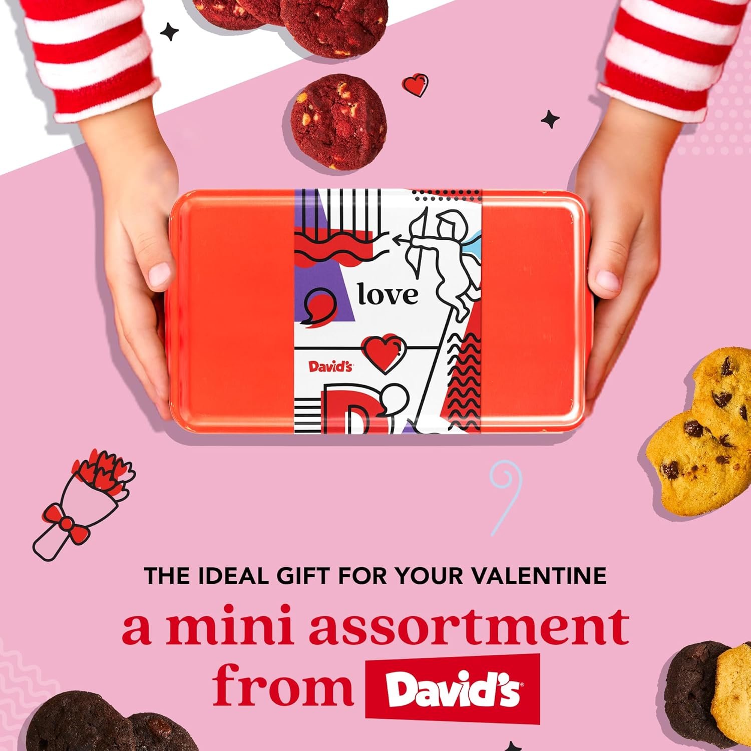 David's Cookies Mini Cookie Sampler in Love Tin, 14 oz Fresh Baked Assorted Bite Size Cookies, Chocolate Chip, Chocolate White Chip & Red Velvet, Gourmet Sweet Treat for Couples Friends - Image 5