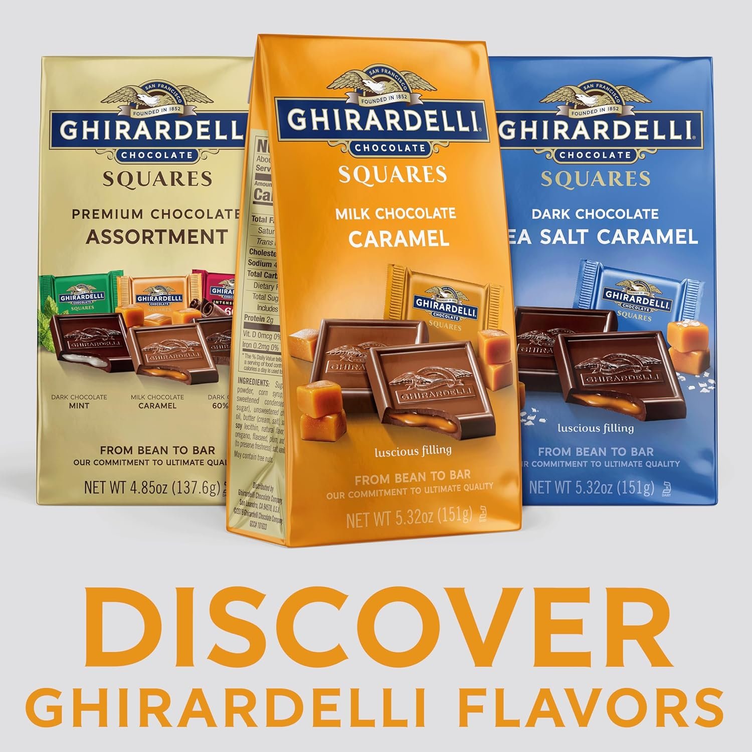 GHIRARDELLI Milk Chocolate Squares with Caramel Filling, 5.32 OZ Bag - Image 4