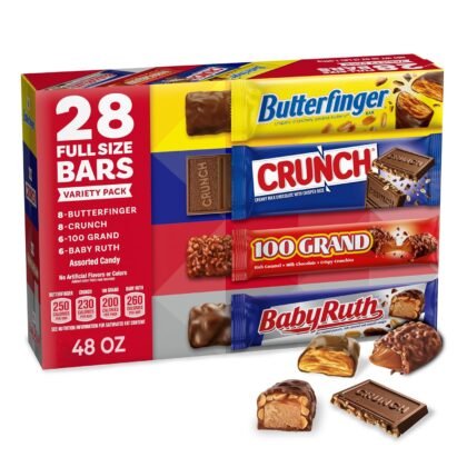 Butterfinger, CRUNCH, Baby Ruth and 100 Grand, Bulk 28 Pack, Assorted Full Size Chocolate Candy Bars, 48 oz