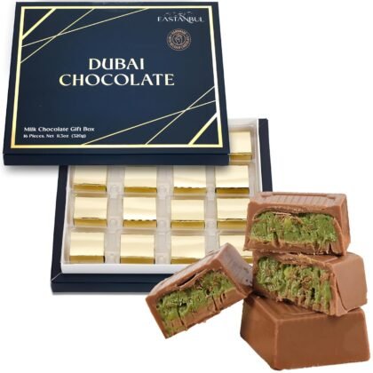 Eastanbul Dubai Chocolate Bar Pistachio, 11.3oz, Premium Pistachio Dubai Chocolate Bar, 16 Pieces Bites with Shredded Phyllo Dough, Knafeh, Viral Candy, Gift Box