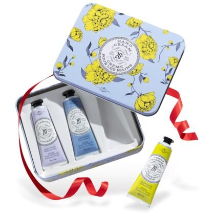 La Chatelaine French Hand Cream Trio Tin, Holiday Gift Set, Hand Lotion for Women, Made in France with 20% Organic Shea Butter (Lavender, Lychee Bilberry & Lemon Verbena or Citrus Fizz) 3 x 1 fl oz