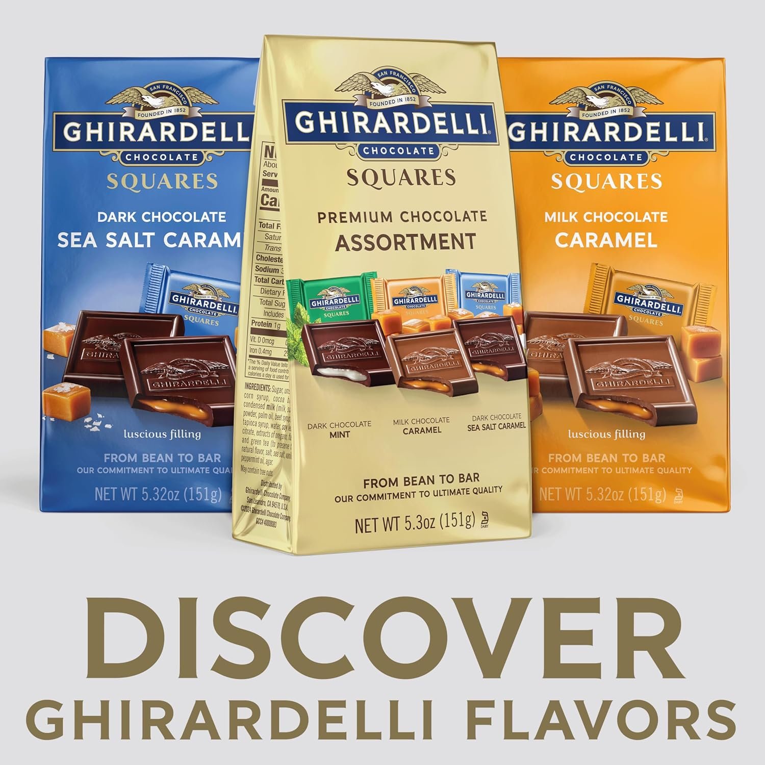 GHIRARDELLI Premium Chocolate Assortment SQUARES, 5.3 oz Bag Variety of Individually Wrapped Milk, Dark, and Mint Chocolates - Image 6