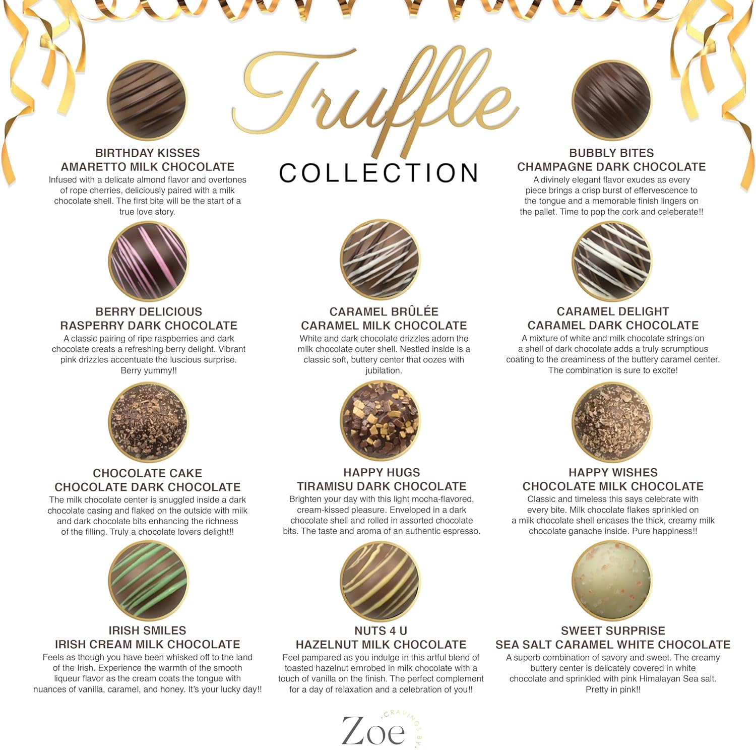 CRAVINGS BY ZOE Happy Birthday Chocolate Truffles Gift Box | 16 Count | Assorted Gourmet Milk & Dark Chocolate Candy Food Gift Basket | Birthday Gifts for Women & Men Mom Dad Kid Him Her Adult Family - Image 2