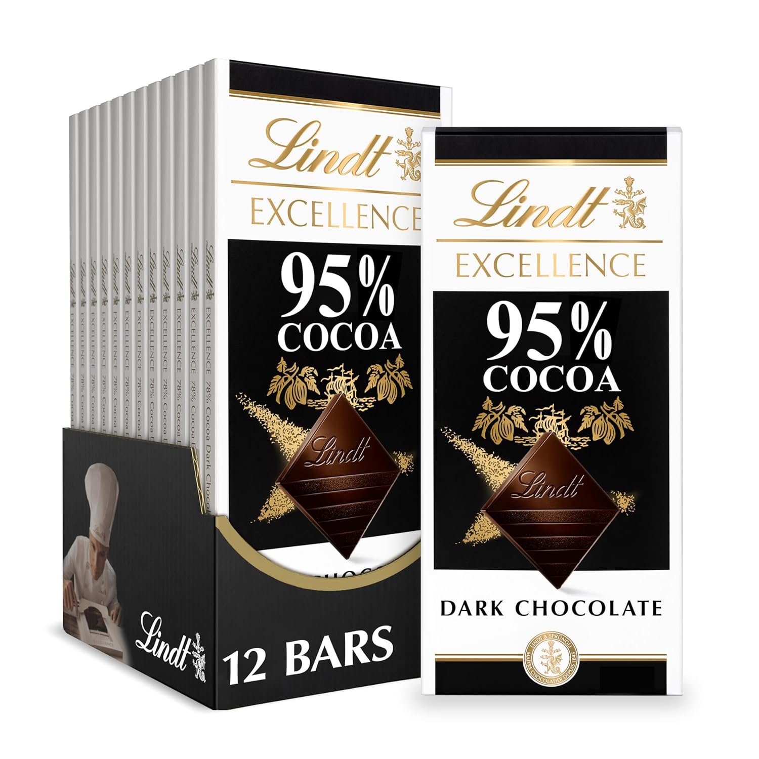 Lindt EXCELLENCE 95% Cocoa Dark Chocolate Bar, Dark Chocolate Candy, 2.8 oz. (12 Pack)