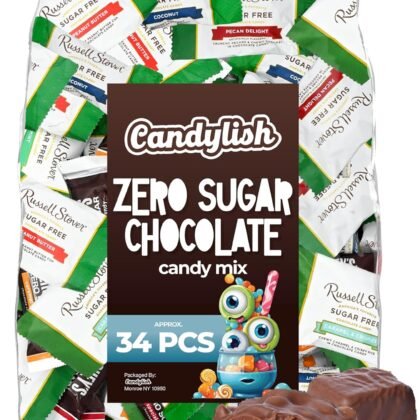 Zero Sugar Chocolate Candy Mix (Approx. 34 Pieces) - Russell Stover Assorted & Zero Sugar Bars Peanut Butter Cup Mix