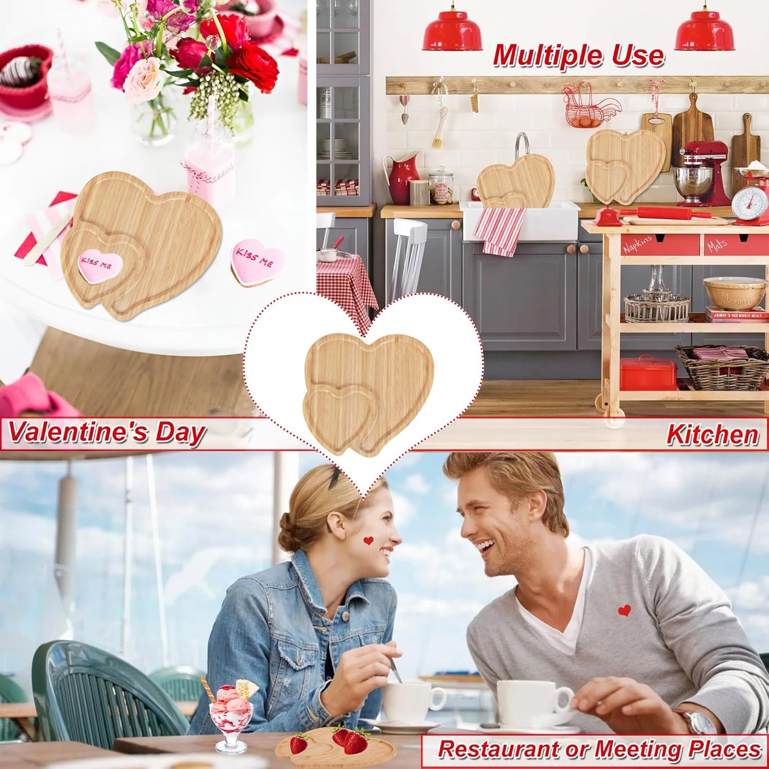 Heart Shaped Charcuterie Board, Heart Cutting Board Serving Platter Valentines Cheese Tray for Valentine's Day Decor Kitchen Accessories 10.63" L x 10.63" W - Image 7