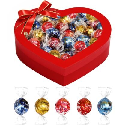 Chocolate Truffles, 60 Individually Wrapped Assorted Filled Truffles In Milk Dark And White Chocolate, Gift Ready Heart Shaped Box