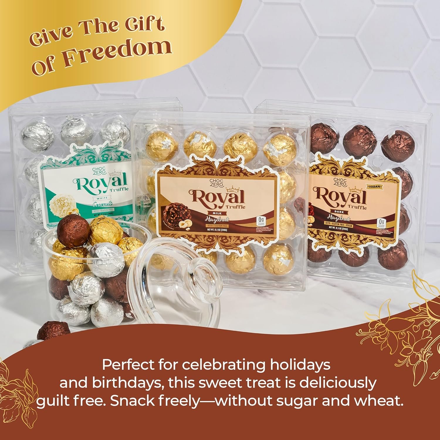 ChocZero Milk Chocolate Hazelnut Truffles, Zero Added Sugar, Gluten Free, Keto Holiday Gift, High Fiber, 16 Individually Wrapped Pieces, 8.5 Ounce (Pack of 1) - Image 4