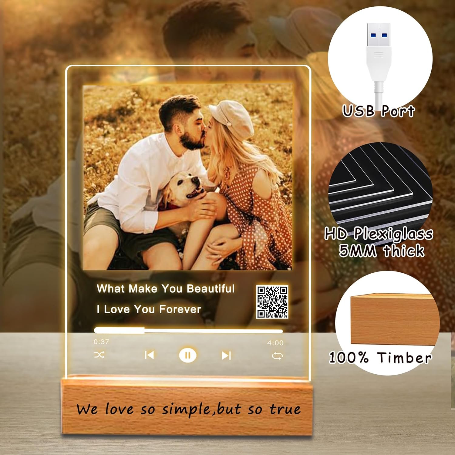 Personalized Acrylic Music Plaque with Wooden, Custom Spotify Plaque with Unique Custom Your Favorite Song & Photo for Boyfriend or Girlfriend, Customized Gifts for Couples, Famlily - Image 2