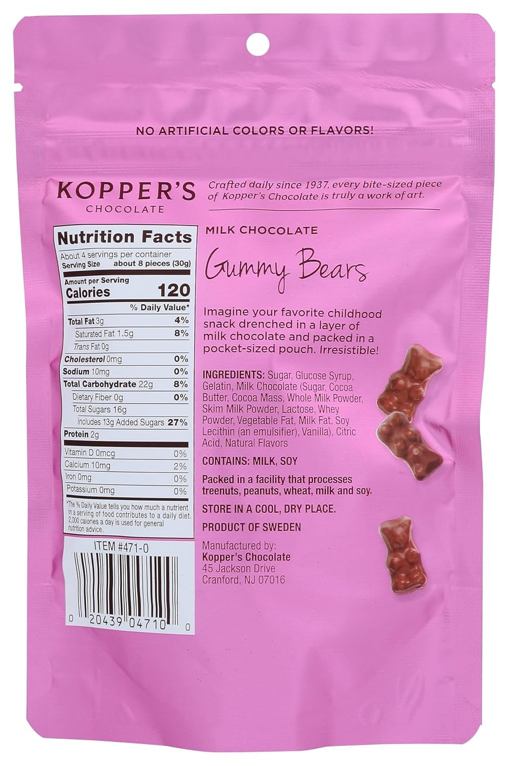 Kopper's Chocolate Milk Chocolate Covered Gummy Bears - No Artificial Colors or Flavors - 4 Oz Pouch, 4 Ounce (Pack of 1) - Image 2