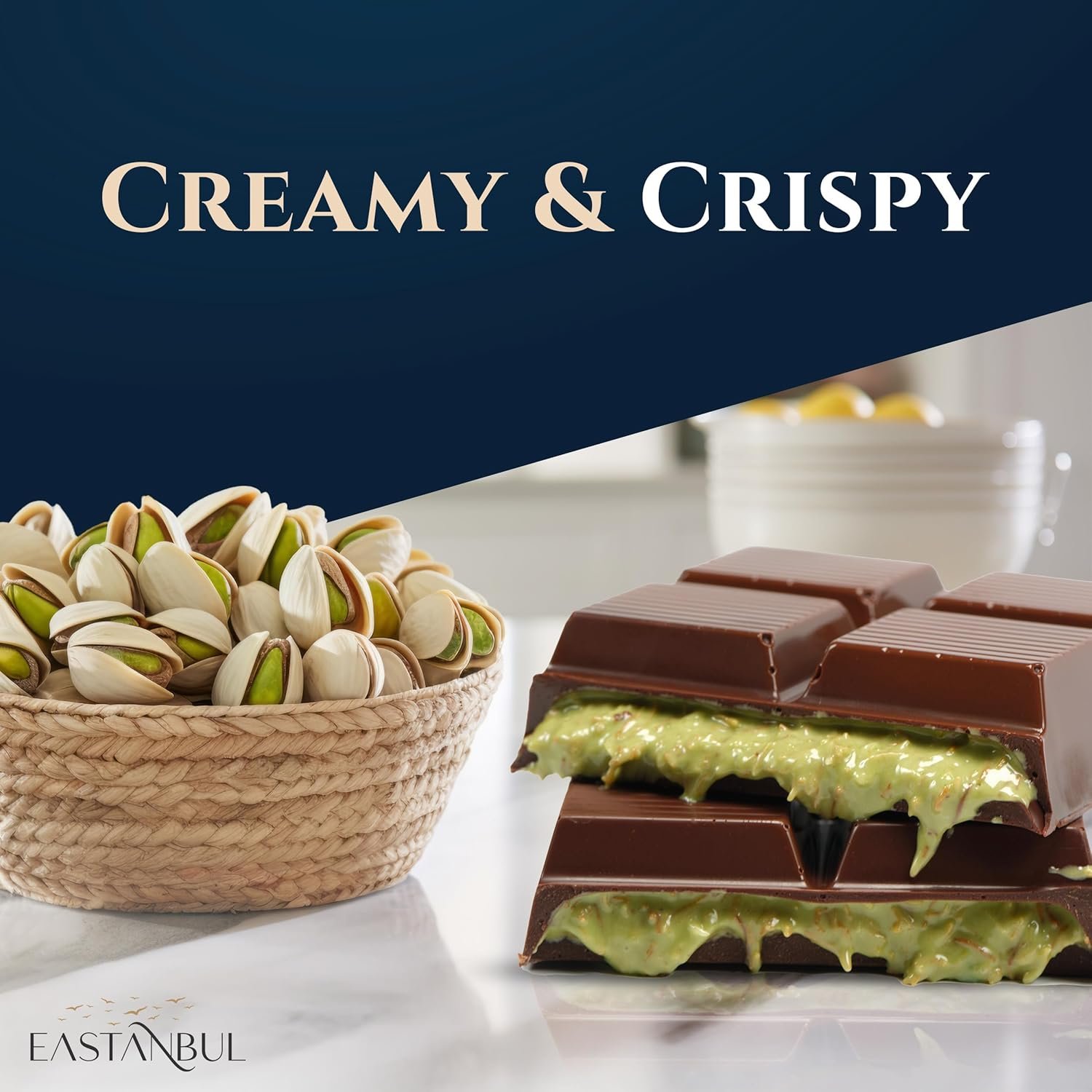 Eastanbul Dubai Dark Chocolate Bar Pistachio, 7oz, Premium Belgium Chocolate, Pistachio Dubai Bar, Viral Candy with Shredded Phyllo Dough, Knafeh, Gift Box - Image 3