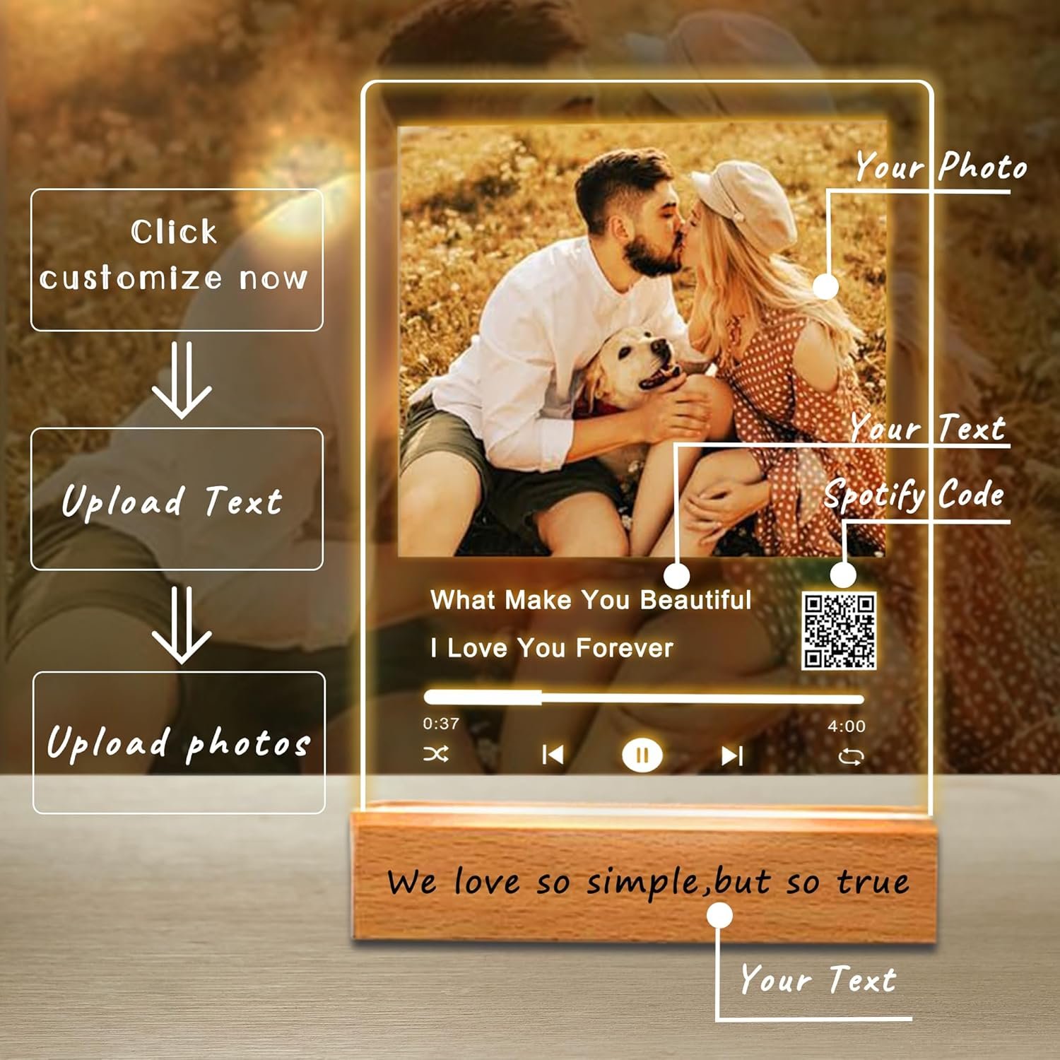 Personalized Acrylic Music Plaque with Wooden, Custom Spotify Plaque with Unique Custom Your Favorite Song & Photo for Boyfriend or Girlfriend, Customized Gifts for Couples, Famlily - Image 3
