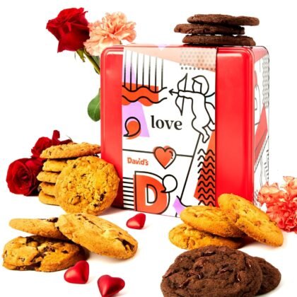 David’s Cookies Assorted Cookie Love Gift Tin, Fresh Baked Gourmet Dessert Sampler, Soft Handmade Cookie Variety, Premium Bakery Cookies for Gifting, 1lb - Gourmet Cookies Gift Basket