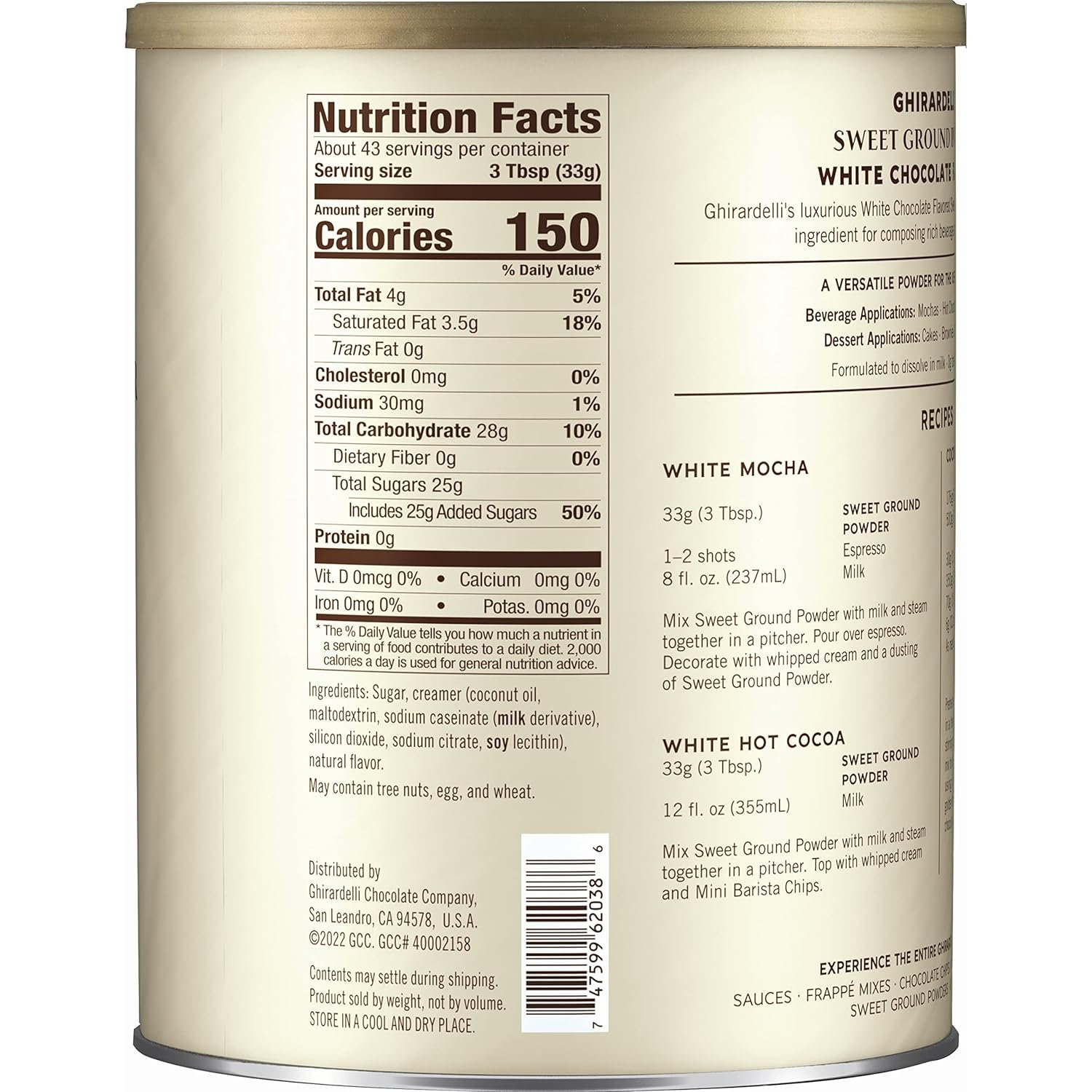 Ghirardelli Sweet Ground White Chocolate Flavor Powder, 3.12 lbs. - Image 2