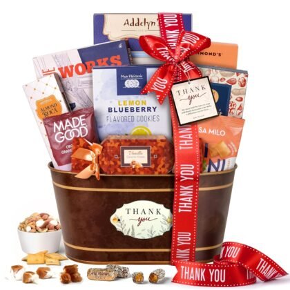 Broadway Basketeers Thank You Gift Basket Send Your Appreciation with This Beautiful Display Basket. Enjoy the Large Assortment of Sweets and Savory Treats, Perfect for Mom Dad Friends