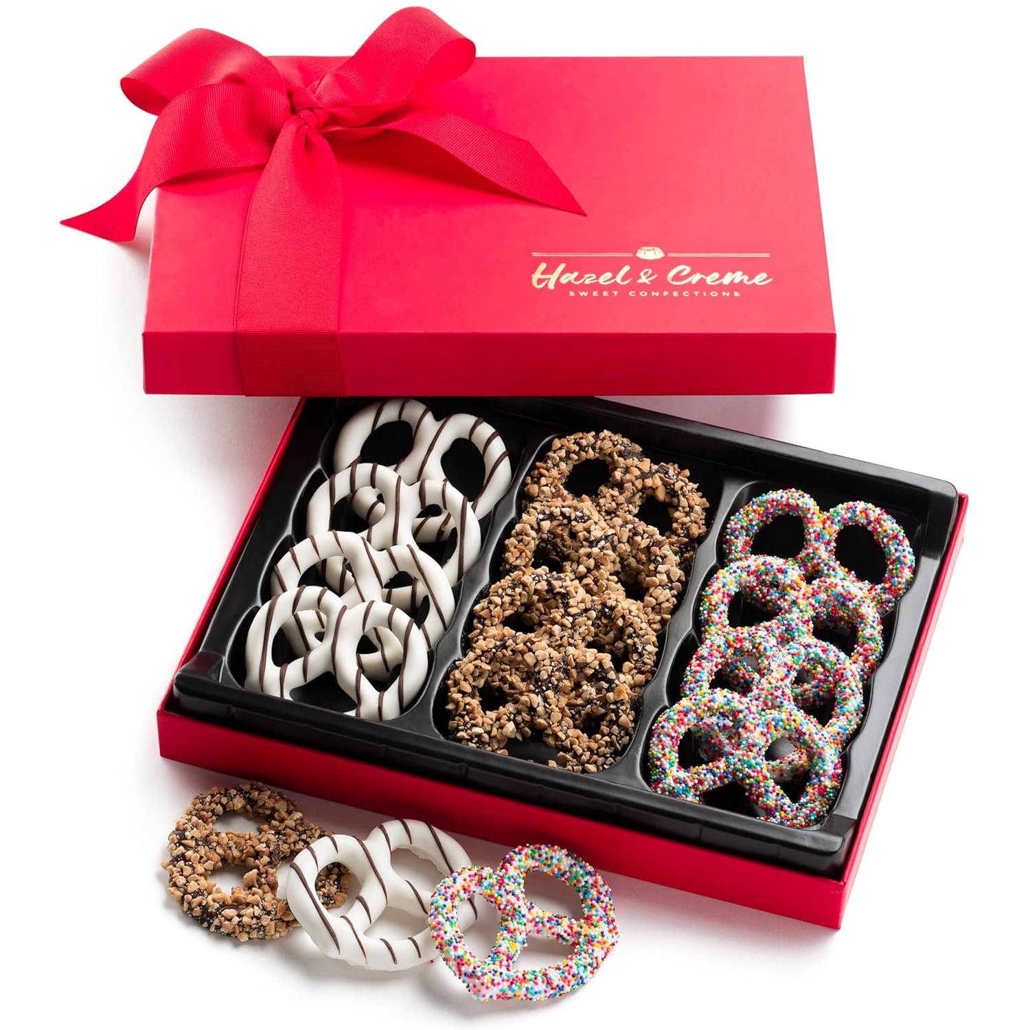 Valentine’s Day Chocolate Pretzel Gift Basket – Dark Chocolate Covered Pretzels in Elegant Gift Box – Gourmet Kosher Gift for Him or Her, Birthdays, Anniversaries & Corporate Gifting - Image 2
