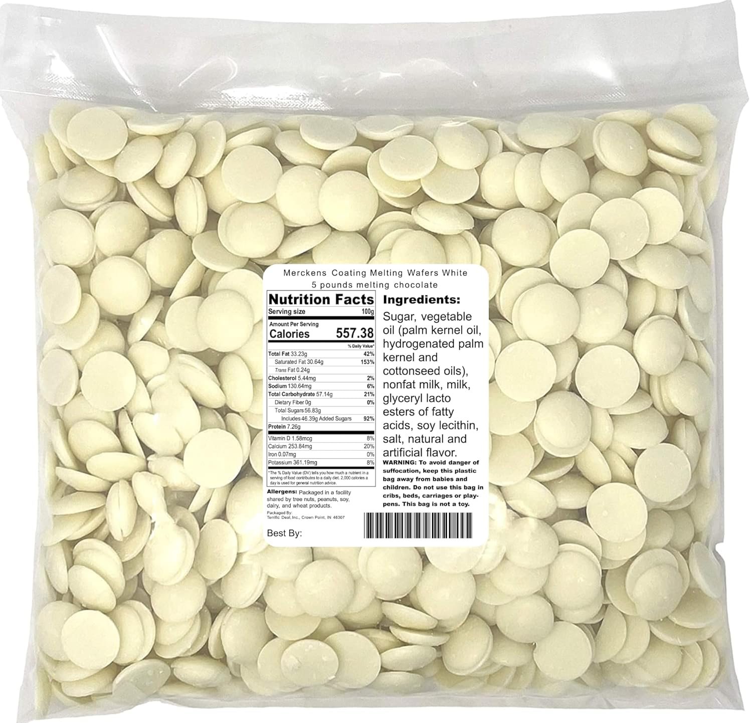 Merckens White Coating Melting Wafers, 5 lb (80 oz)