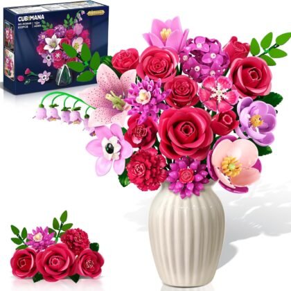 Flowers Bouquet Building Set with LED - 21 Rose Red Botanical Collection Kit for Adults Women, Valentine's Day Gift for Her/Wife/Girlfriend/Mom, 832 PCS Artificial Flower Plant for Home Decor