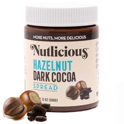 NUTLICIOUS Hazelnut Dark Cocoa Spread (13 oz), Spreadable Rich Dark Cocoa Roasted Hazelnuts, Made in the USA, No Palm Oil, 4g of Protein