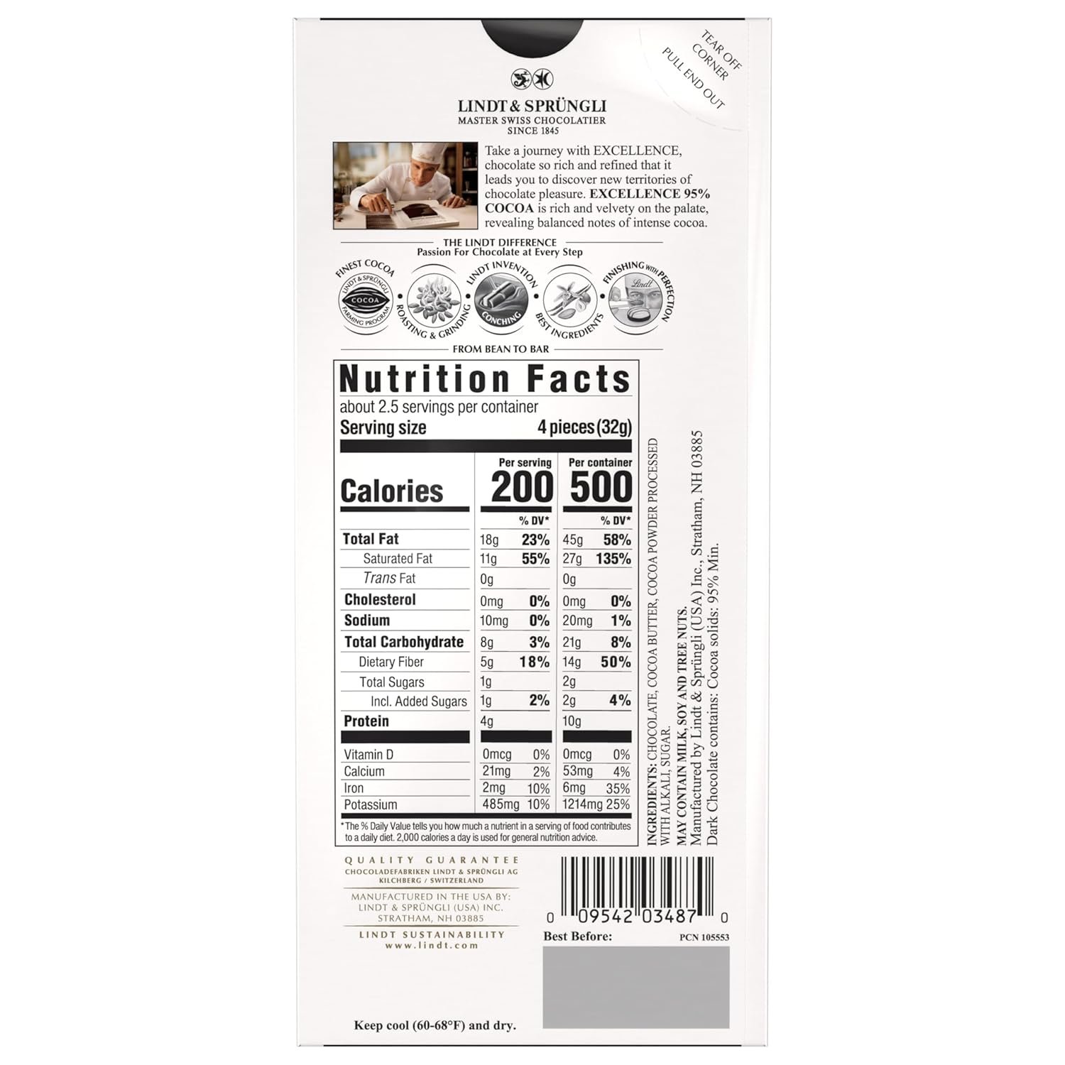 Lindt EXCELLENCE 95% Cocoa Dark Chocolate Bar, Dark Chocolate Candy, 2.8 oz. (12 Pack) - Image 3