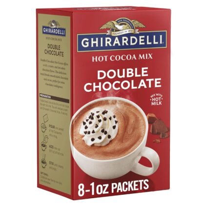 GHIRARDELLI Double Chocolate Hot Cocoa Mix, 8 Single-Serve Packets Rich and Decadent Hot Cocoa Made with Premium Chocolate